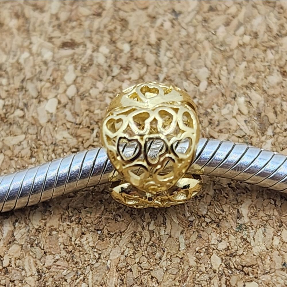 18K GOLD 925 STERLING SILVER HEART CUTOUT SPACER CHARM FOR PANDORA AND BRIGHTON